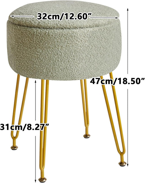 WBD010D IBUYKE Teddy Velvet Storage Footrest Stool Ottoman, Makeup Vanity Stool Side Table with Removable Cover, Golden