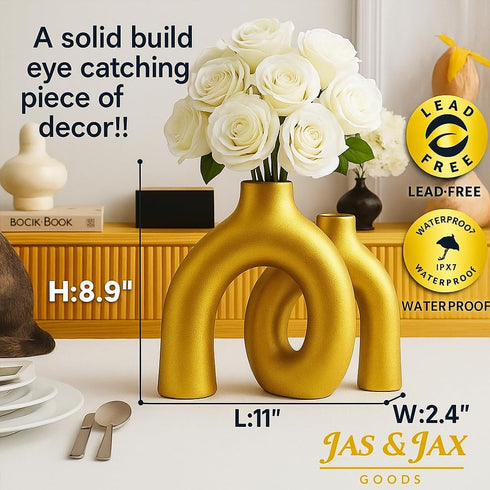 Jas & Jax Goods Set Gold Ceramic Vase - Modern Hug Donut Ceramic Vases by , Minimalistic Nordic Home Decor Centerpiece