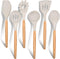 E-far Cooking Utensils Set of 6 - Silicone Kitchen Utensils with Wooden Handle, Non-stick Cookware Friendly, Heat