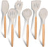 E-far Cooking Utensils Set of 6 - Silicone Kitchen Utensils with Wooden Handle, Non-stick Cookware Friendly, Heat