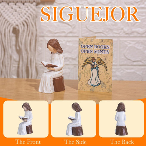 SIGUEJOR Reading Thinker Statue, Aesthetic Book Lover Gift for Women, Readers, Graduates, Students, and Teachers