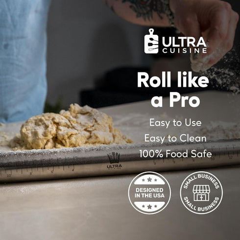 Ultra Cuisine French Rolling Pin for Baking – Tapered Stainless Steel Design with Measurements for Professional or Home