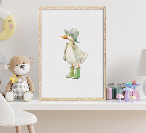 Generic 3Pcs Set 3 Baby Animal Nursery Wall Art Funny Green Rain Gear Duck Painting Picture Wall Decor This of Happy