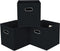 Black Foldable Storage Cubes Bins, Fabric Storage Box Organizer with Dual Handles for Home, Set of 3 (Black)