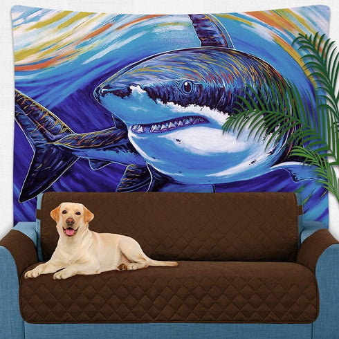 UHOMETAP Psychedelic Watercolor Shark Tapestry, Huge Sea Animals Art Wall Tapestry, Marine Life Wall Mural for Living