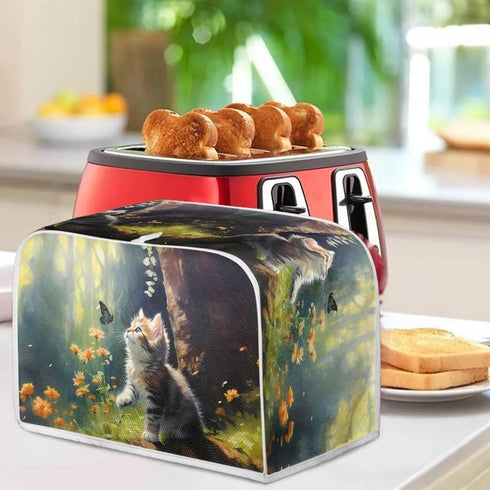 Cat Butterfly Printed Toaster Cover for Anti-Dust & Fingerprint, Cute Kitchen Small Appliance Decor