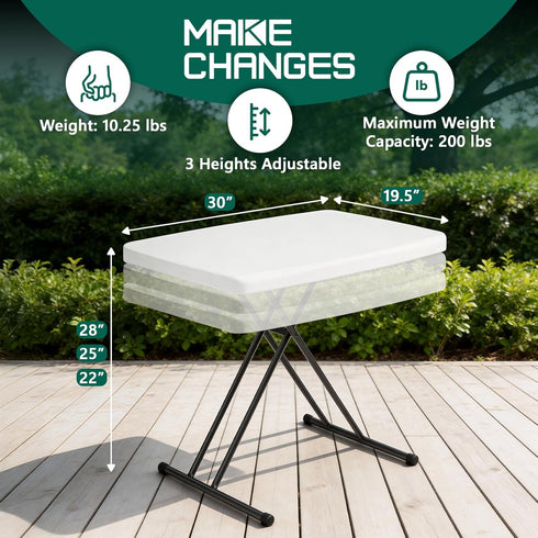 30in Folding Table, Portable Picnic Table with Adjustable Height, Foldable TV Tray Table & Laptop Desk for Small