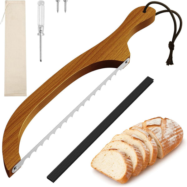 FTCIRA Bread Knife for Homemade Bread 16" Walnut Bow Bread Cutter with Ultra-Sharp