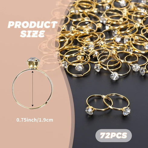 Whaline 72Pcs Gold Bridal Shower Diamond Rings, Adjustable Engagement Rings for Wedding Table Decorations