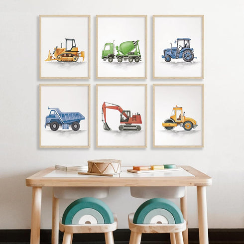 Joocrise Set 6 8x10 Inch Boys Truck Wall Art of Truck Vehicle Canvas Wall Decor Toddler Construction Wall Art