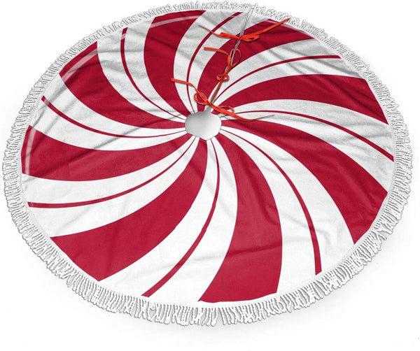 FREEHOTU Mint Sugar Double Swirl Candy Christmas Tree Skirt, Gorgeous Edge Tassel Lace for 48" Ornaments Decoration
