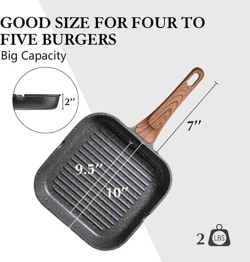 SENSARTE Nonstick Grill Pan for Stove Tops, Versatile 9.5 Inch Griddle with Pour Spouts for Indoor & Outdoor