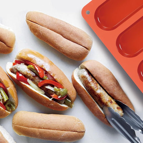 Webake Hot Dog Bun Pan, 2 Pack Silicone Molds, Nonstick Mini Baguette Baking Tray for Hot Dog Rolls