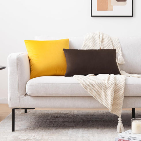 Mixhug Decorative Throw Pillow Covers, Velvet Cushion Covers, Solid Throw Pillow Cases for Couch and Bed, Mustard