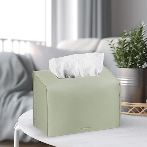 Haecsfl Towel(1-Green) Leather Cover for Disposable Paper Hand Towel Box, Compatible with Kleenex Paper Hand