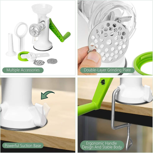 Cookies,Green(3 1, LHS Manual Meat Grinder, Heavy Duty Meat Mincer Sausage Stuffer,Hand Grinder with Stainless Steel