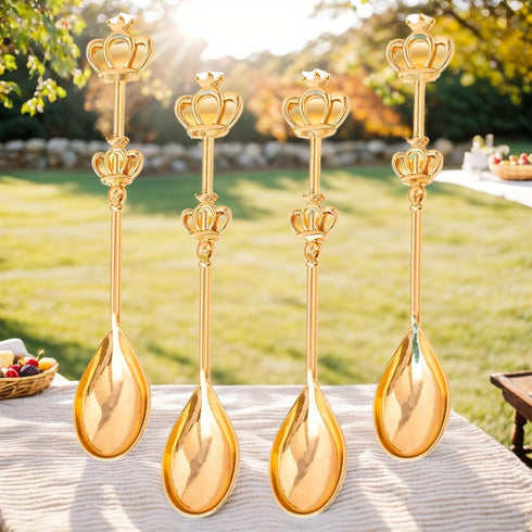 8 Pieces Golden Teaspoon Mini Gold Spoon with Crown, Stainless Steel Coffee Cake Spoon for Afternoon Tea