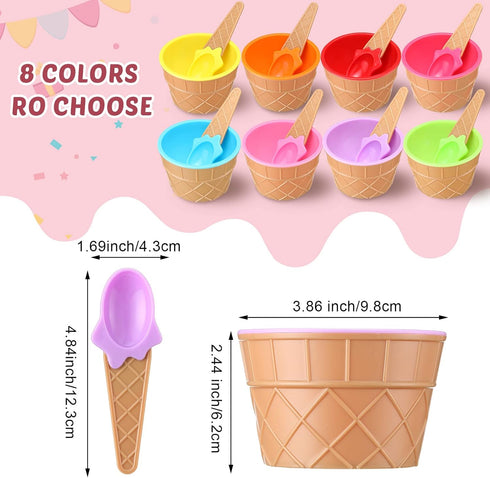 32 Pack 8 Summer Reusable Plastic Ice Cream Bowls and Spoons Candy Colors Ice Cream Cups Ice Cream Party Decorations