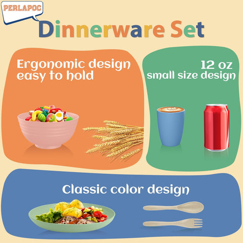 Sets 20 4, Sets, Set, Wheat Straw Dinnerware PCS Service for Unbreakable Kitchen Plates and Bowls Microwave Dishwasher