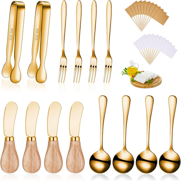 14 Pieces Cheese Butter Spreader Knives Set, Stainless Steel with Wooden Handles, Charcuterie Accessories