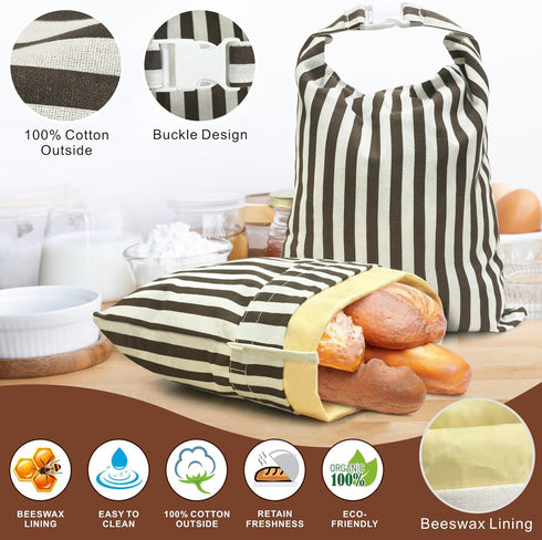 Mosucoirl 2 Pack, Beeswax Bread Bags Reusable Bread Storage Boxes for Homemade Sourdough, Cotton Food Bags Loaf