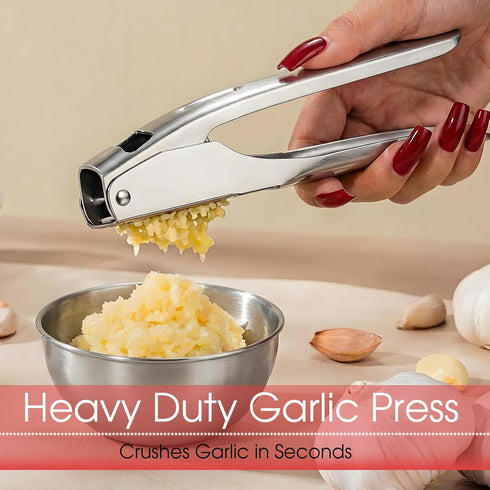 UOSLOR Set, 304 Garlic Press Heavy Duty Mincer and Peeler Rust Proof Stainless Steel Garlic Crusher, Easy-Squeeze Nut