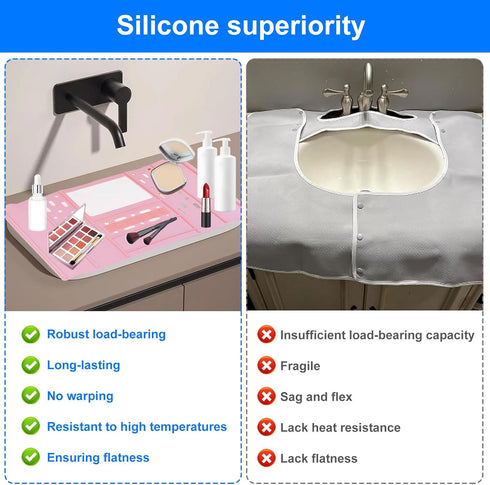 Bathroom Sink Cover,Foldable Makeup Brush Cleaning Mat Silicone Sink Topper for Countertop Heat Resistant Makeup Organizer Mat Space Saving by Qivine