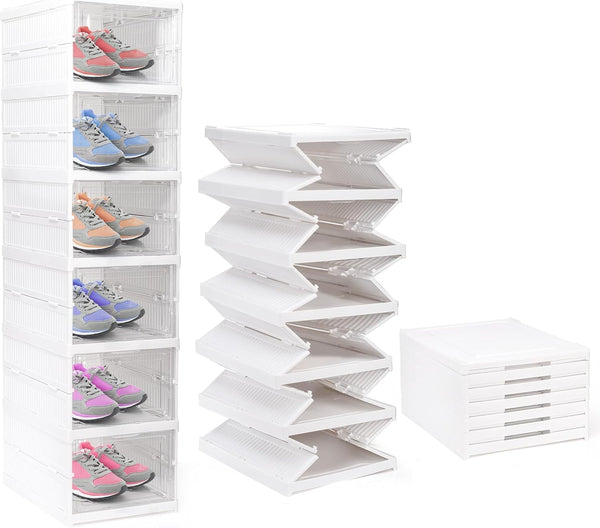 Nicunom Foldable Shoe Rack Organizer, 6-Tier Shoe Storage Box Collapsible Plastic Shoe