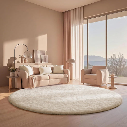 6Ft Ophanie Round Rugs Ivory Circle Area Rug, Aesthetic Room Decor, Fluffy Fuzzy Bedroom Carpet, Plush Soft Shaggy