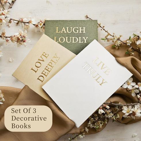 Set 3 Aesthetic Decorative Books, of Linen Fake Book Boxes, Faux Book Decor for Coffee Table, Bookshelf, Entryway