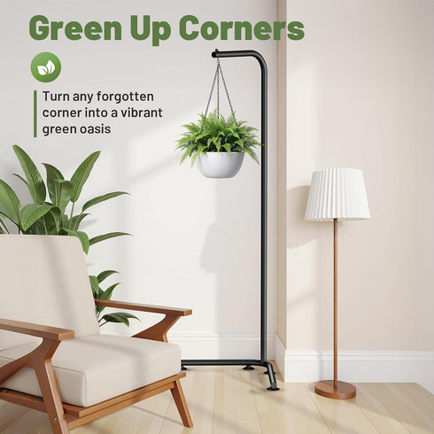 Zononoca Hanging Plant Stand Indoor, Corner Plant Stands for Indoor Plants, Black Metal Hanging Plant Holder