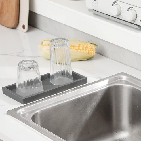 Bathroom Trays for Counter, Silicone Vanity Trays for Bathroom, Rectangle Sponge Holder for Kitchen Sink - Grey