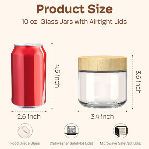 2 pack 10oz Overnight Oats Containers with Bamboo Lids, Glass Jars with Airtight Lids for Meal Prep, Wide Mouth Mason