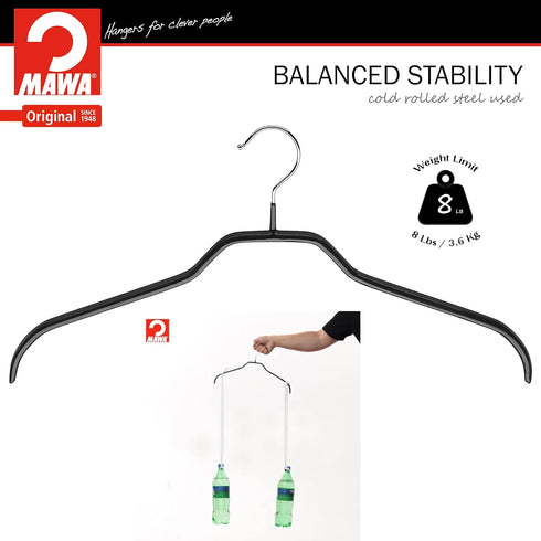 MAWA by Reston Lloyd Silhouette Series Non-Slip Coated Steel Clothes Hanger for Shirts and Dresses, Style 41/F, Set of