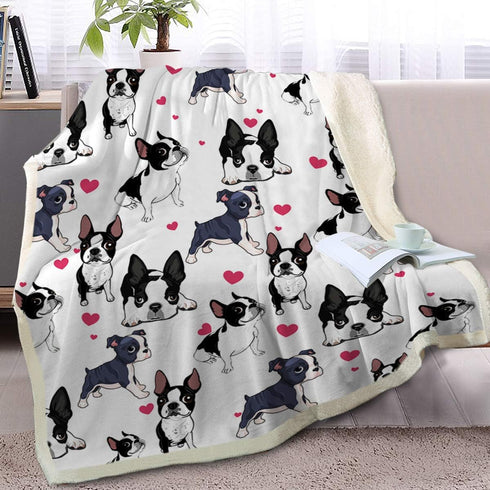 BlessLiving Boston Terrier & Frenchie Dog Plush Blanket, Cute Puppy Dog Cozy Fleece Throw for Kids, Girls & Women -