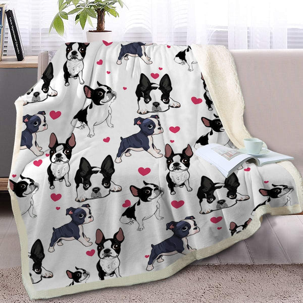 BlessLiving Boston Terrier & Frenchie Dog Plush Blanket, Cute Puppy Dog Cozy Fleece Throw for Kids, Girls & Women -