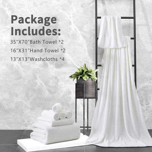 8 Set |2 Sheet,2 Towels,4 Set Piece Bathroom Towel White Oversized Large Bath Towels Hand Washcloths|Ultra Soft