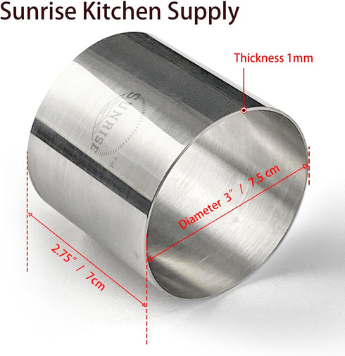 Sunrise Kitchen Supply Plating Forms, Stainless Steel Ring Mold Sets, 3" X 2.75" (2)