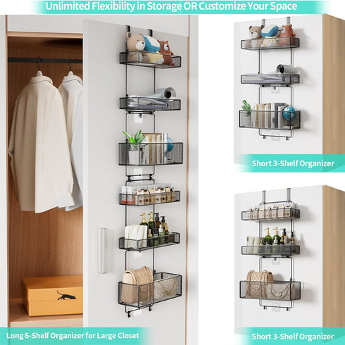 HapiRm Over Door Organizer Storage - Separable Hanging Organizer with 6 Metal Large Capacity Baskets, Detachable Behind