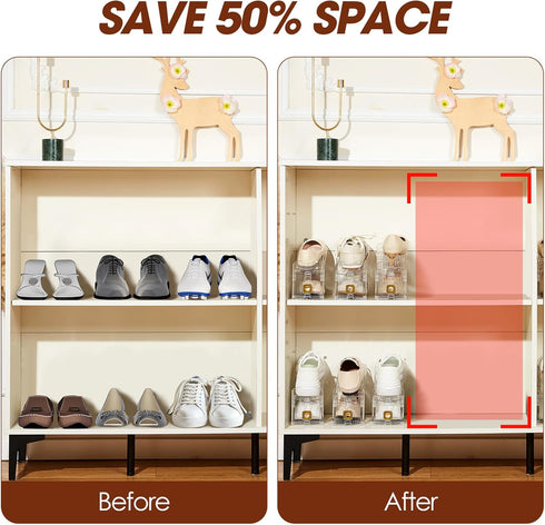6 Pack Closet, 50% Closet Shoe Slots Organizer for Adjustable Shoe Stackers for a Pair of Shoes Shoe Rack Storage Shoe
