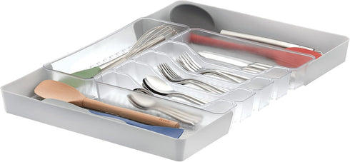 Spectrum Diversified Hexa Expandable Divided Drawer Organizer Tray for Kitchen Cutlery, 13 x 16, Clear