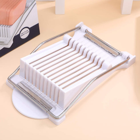 NVTED Luncheon Meat Slicer, Boiled Egg, Fruit, Soft Cheese Cutter, Stainless Steel Wires, Cuts 10 Slices, White