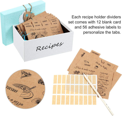 Outus 36 Pieces Recipe Card Dividers Tabs: 24 Labelled and 12 Blank Tabs with 60 Adhesive Labels for 4 x 6 Inch Cards.