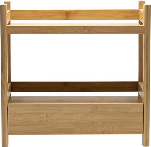 Sorbus 2-Tier Bamboo Countertop Shelf with Hidden Drawer, Makeup Organizer, Multi-Purpose Storage for Skincare