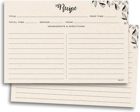 Spacious Recipe Cards 4x6” - 50 Count, Double-Sided Thick Card Stock for Recipe Box and Binder