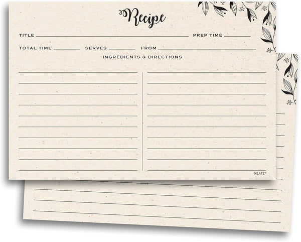 Spacious Recipe Cards 4x6” - 50 Count, Double-Sided Thick Card Stock for Recipe Box and Binder