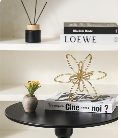 PUHOZN Gold Metal Sculpture Decoration Geometric Sphere Decor Modern Abstract Cube Figurine Ball Statue Centerpiece