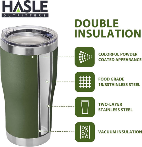 HASLE OUTFITTERS 20 oz Bulk Tumbler, Stainless Steel with Lid, Vacuum Insulated Double Wall Powder Coated, Army Green