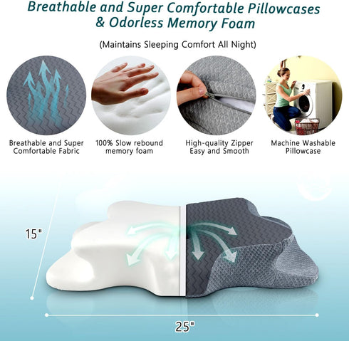 CHxxy Cervical Pillow for Neck Pain Relief, Memory Foam Pillows, Ergonomic Contour Bed Pillow, Soft for Side Sleep