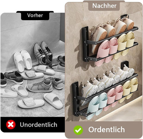 DongMaple 14.6"-26.4"2-Tier 6 Shoe Rack Expandable Metal Hanging Shoe Organizer Holds Pairs of Shoes,Wall-Mounted Shoe